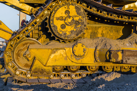 履带推土机推土机履带式轮胎,地面移动工业,地基设备的细节照片