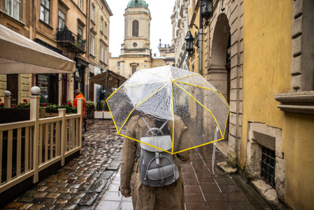 雨中撑着透明伞的女人图片