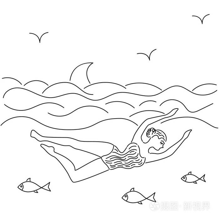 海水里简笔画图片