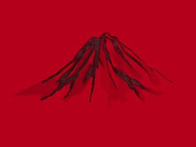 富士山,樱花,日落.日本太阳报.印度水墨插图.日本图片,红色背景.照片