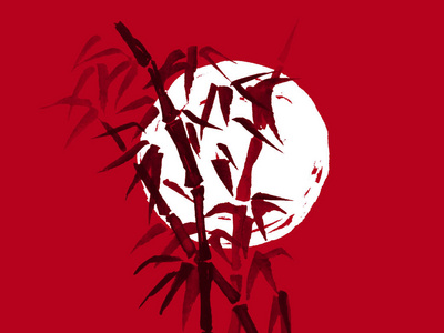 印度水墨插图.日本图片,红色背景.照片