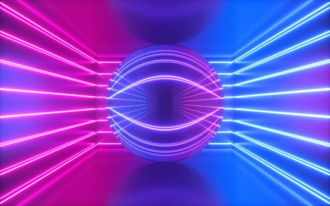 粉色立体盆景舞台3d渲染,粉色霓虹线,空房内球,虚拟空间,紫外线,80