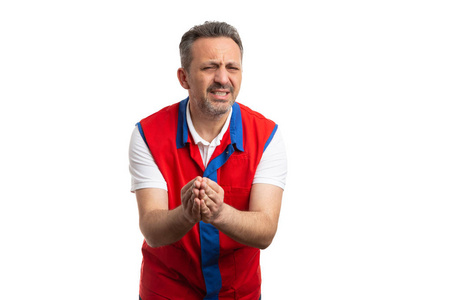 大卖场员工双手合十乞求图片