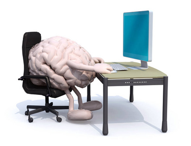 电脑办公桌上的脑力劳动照片