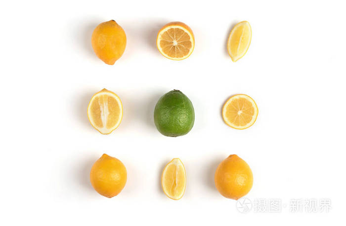 Lemon and  lime on the white background 