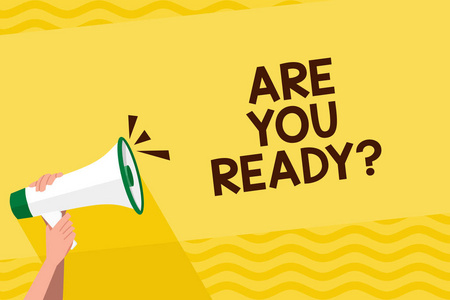 商业概念,告诉某人开始某事时,感觉准备好了人类手紧握一个带有声音