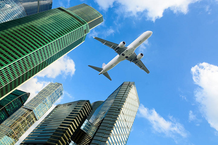仰望高楼飞机图片