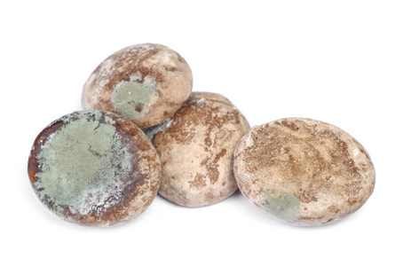 变质的面包发霉的姜饼饼干照片