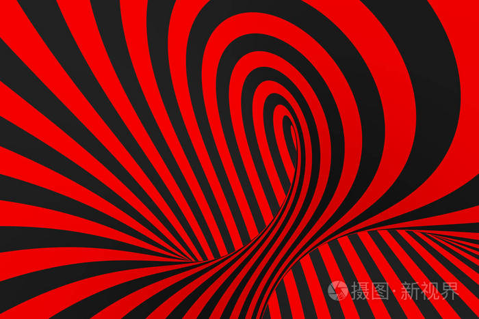 环面三维光学错觉光栅插图催眠黑色和红色管图像对比扭转环条纹装饰