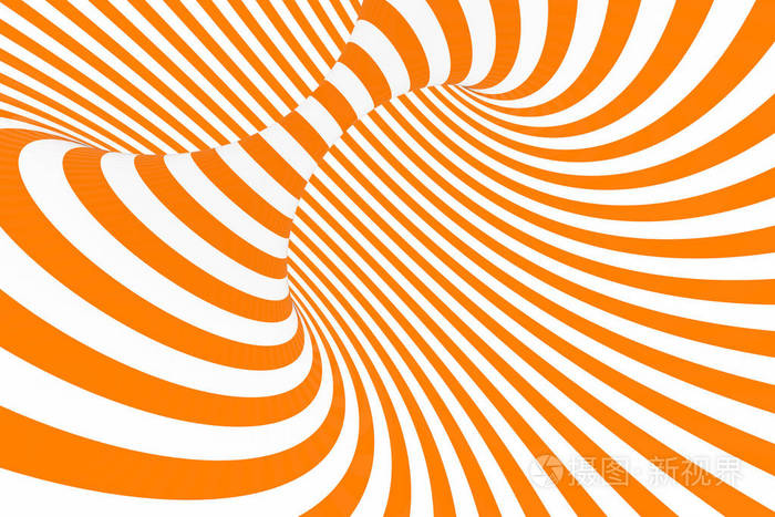 环面三维光学错觉光栅插图催眠白色和橙色管图像对比扭转环条纹装饰