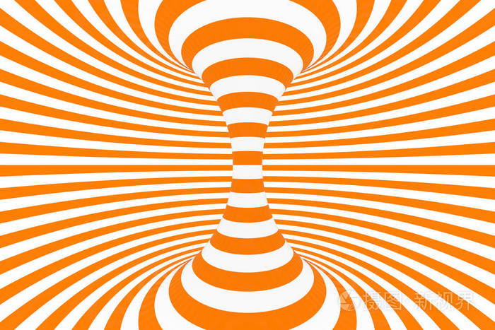 环面三维光学错觉光栅插图催眠白色和橙色管图像对比扭转环条纹装饰