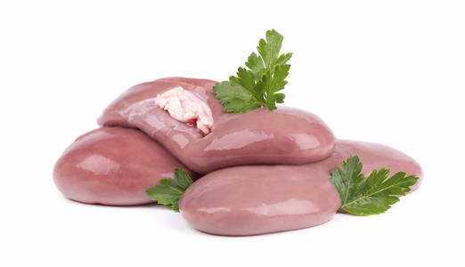 特写.用香菜叶分离的猪肾.照片