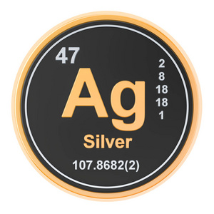 银银化学元素.三维渲染照片