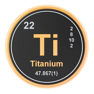 钛符号.银框架中光滑白色背景上周期表的化学元素.