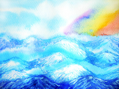抽象山水水彩山水手绘设计图片