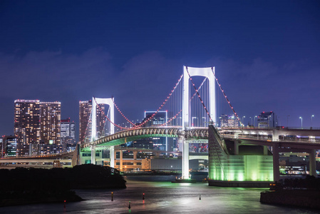 东京大田町的城市夜景,彩虹桥标志性的黄昏景象,日本.摄影图