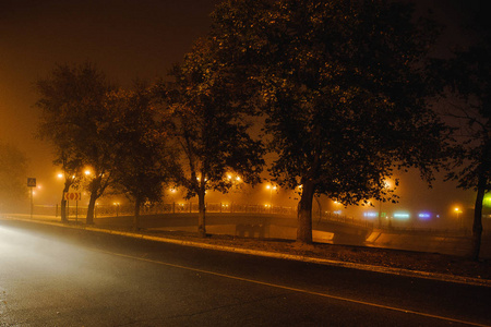 照片中雾中的城市夜景图片