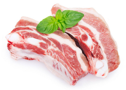 白底生猪肉.新鲜的肉.照片