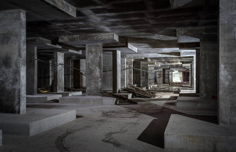 建筑物地下一层混凝土施工照片