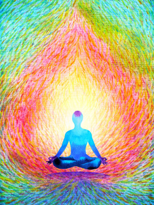 七色脉轮人体莲花姿势瑜伽,抽象世界,宇宙抽象艺术水彩画照片