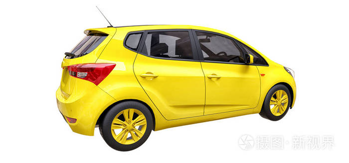 黄色城市车与空白表面为您的创意设计。3D渲染。