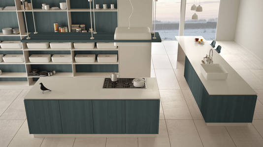 和煤气灶,开放空间,大理石陶瓷地板,室内设计建筑理念,平面俯视图照片