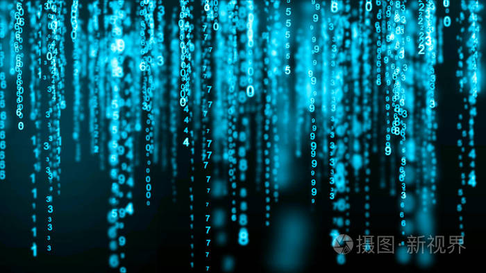 数字背景蓝色矩阵二进制计算机代码黑客概念三维渲染