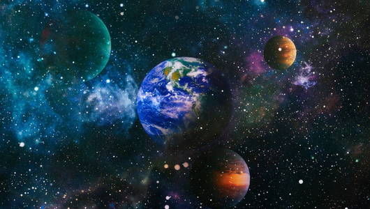 地球和太空中的星系.科幻艺术.这张图片的元素由美国宇航局提供.照片