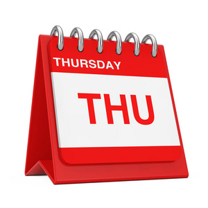 显示周四页面的红色桌面日历图标.三维渲染照片