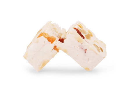 french soft nougat with strawberry flawour and almonds isolated