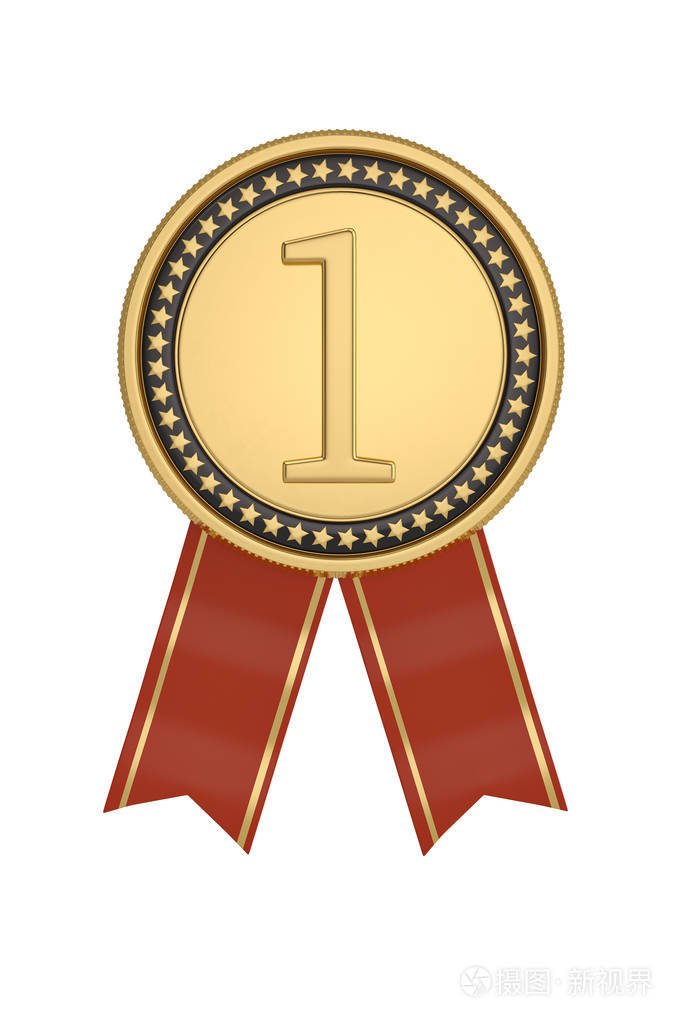 白色背景上隔离丝带的奖章3d插图