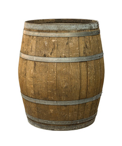 橡木桶旧钢圈灰色风化陈酿葡萄酒玛德拉风味在白色孤立的背景照片