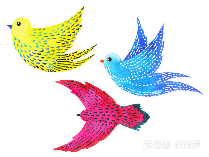 设置自由鸟飞行模式最小水彩画手绘插图