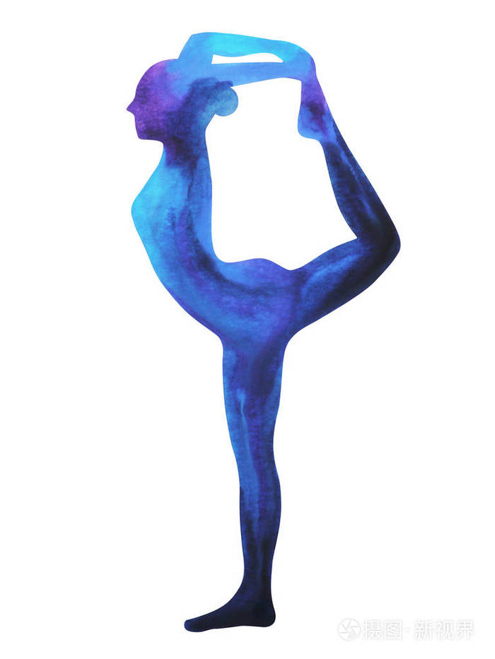 仰卧单腿瑜伽弓式，彩色脉轮水彩画