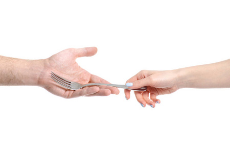 锋利叉子手把叉子递给手照片