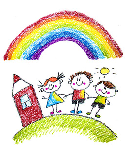 幼儿园图案, 绘制儿童园林元素图案, 涂鸦画, 矢量插图, 五颜六色.