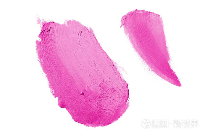 白色背景下的唇膏或丙烯酸漆的涂抹和质地。粉红色
