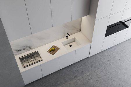 白色厨房台面俯视图照片