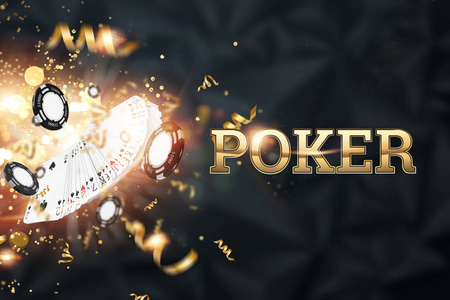 逢赌必赢创意背景,在深色背景上刻字扑克纸牌赌场筹码.