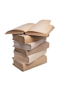 白色背景的一摞旧书照片