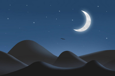 山峦月牙形夜景照片