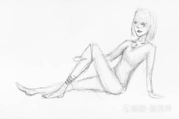 女生铅笔运动素描