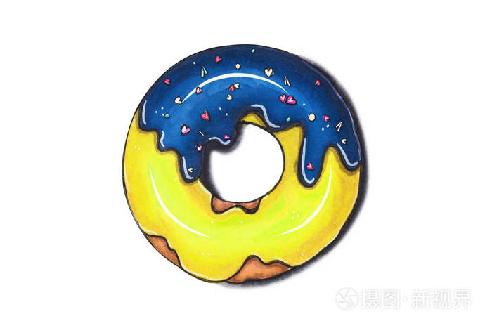 手绘插图美味的甜甜圈白色隔离背景上的素描甜点适合传单卡片海报印刷