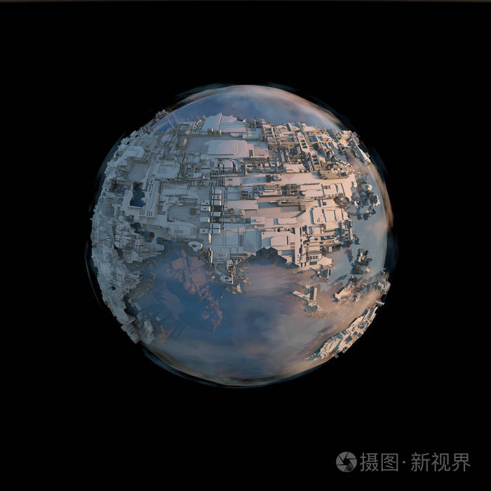 地球在未来与黑暗的天空相映三维渲染