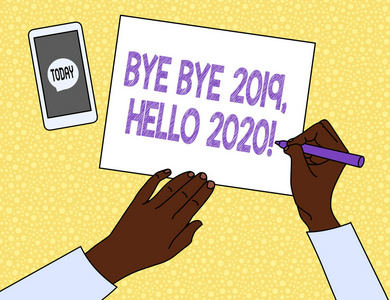 文字标牌显示拜拜2019你好2020.