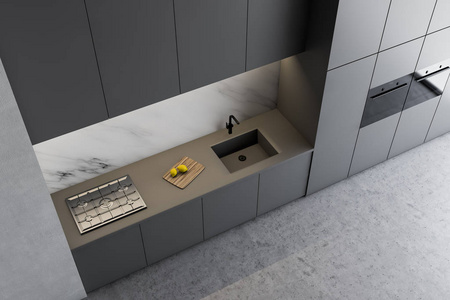 灰色厨房台面俯视图照片