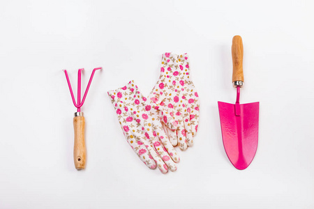 女性套装工具工作花园粉色花朵图片