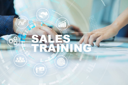 销售培训,业务拓展和虚拟屏幕营销理念.照片