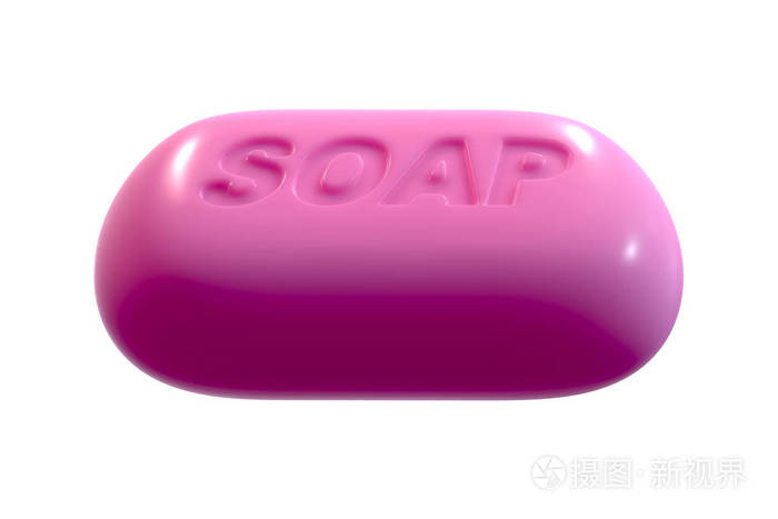白色背景下粉红色肥皂的三维渲染