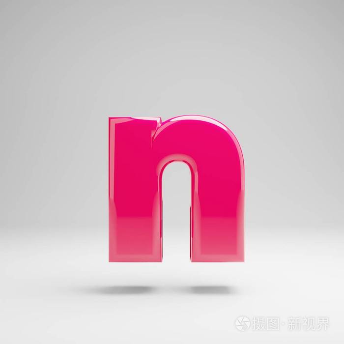 白色背景上孤立的光滑粉红色小写字母n
